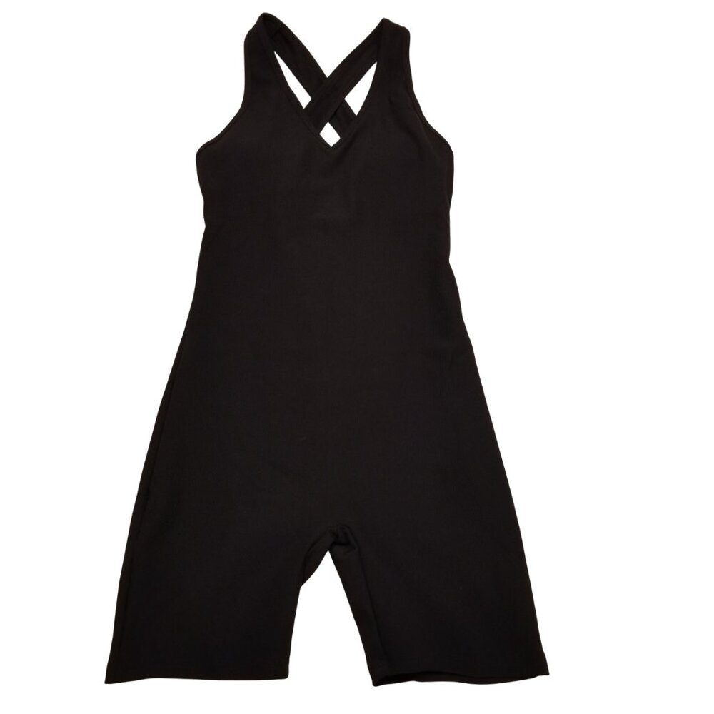 Kyodan Padded Athletic Jumpsuit Romper Black One Piece Small 6in Inseam Shorts